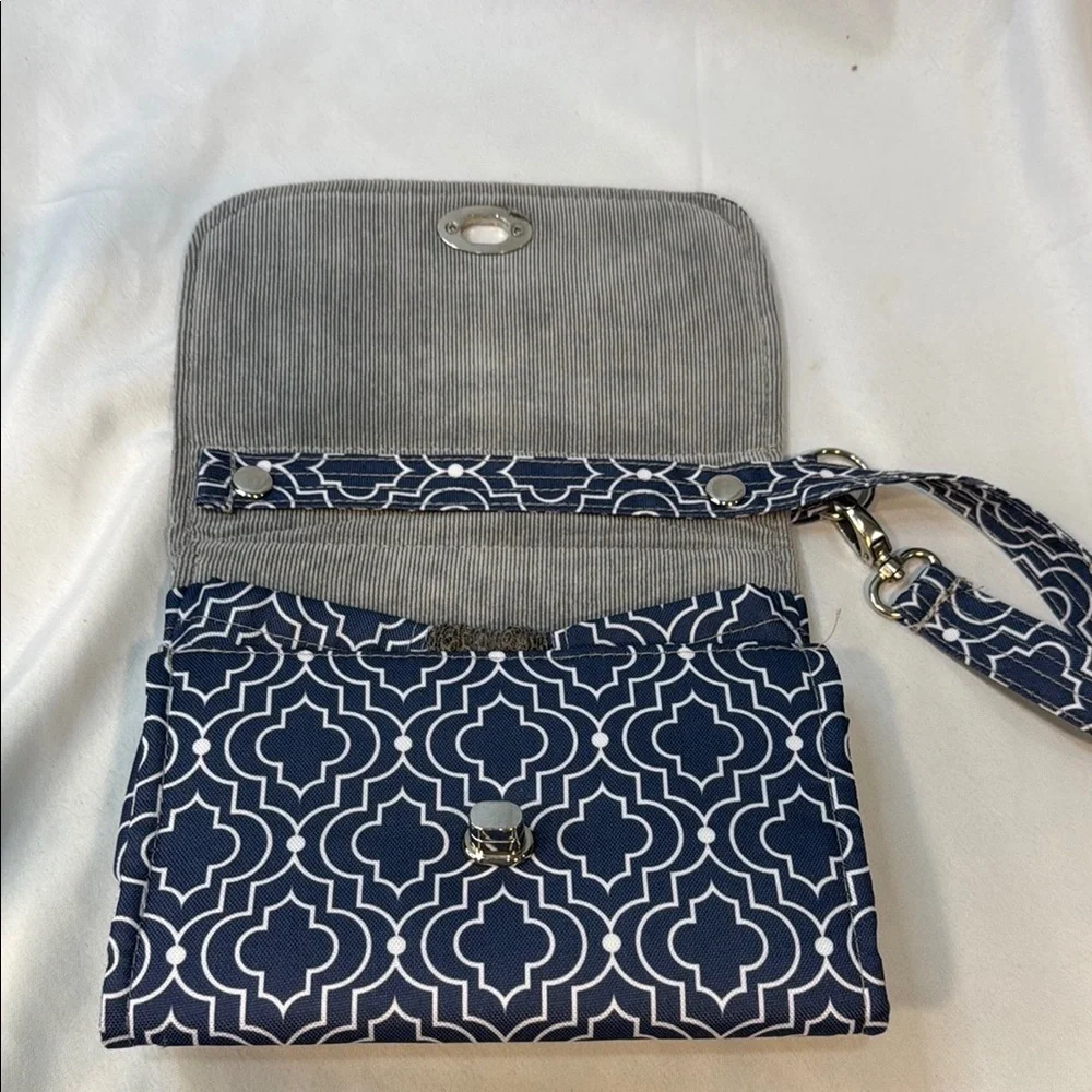 Lilly Bit by Demdaco Navy Blue Trellis Print Folding Diaper Clutch Shoulder Bag
